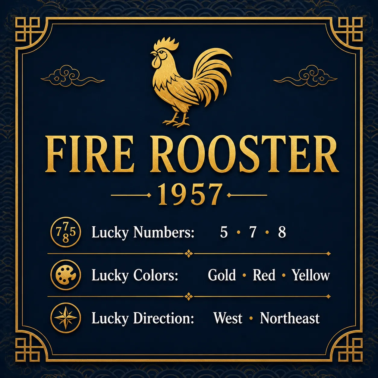 Lucky guide card for the 1957 Fire Rooster — numbers, colors and directions